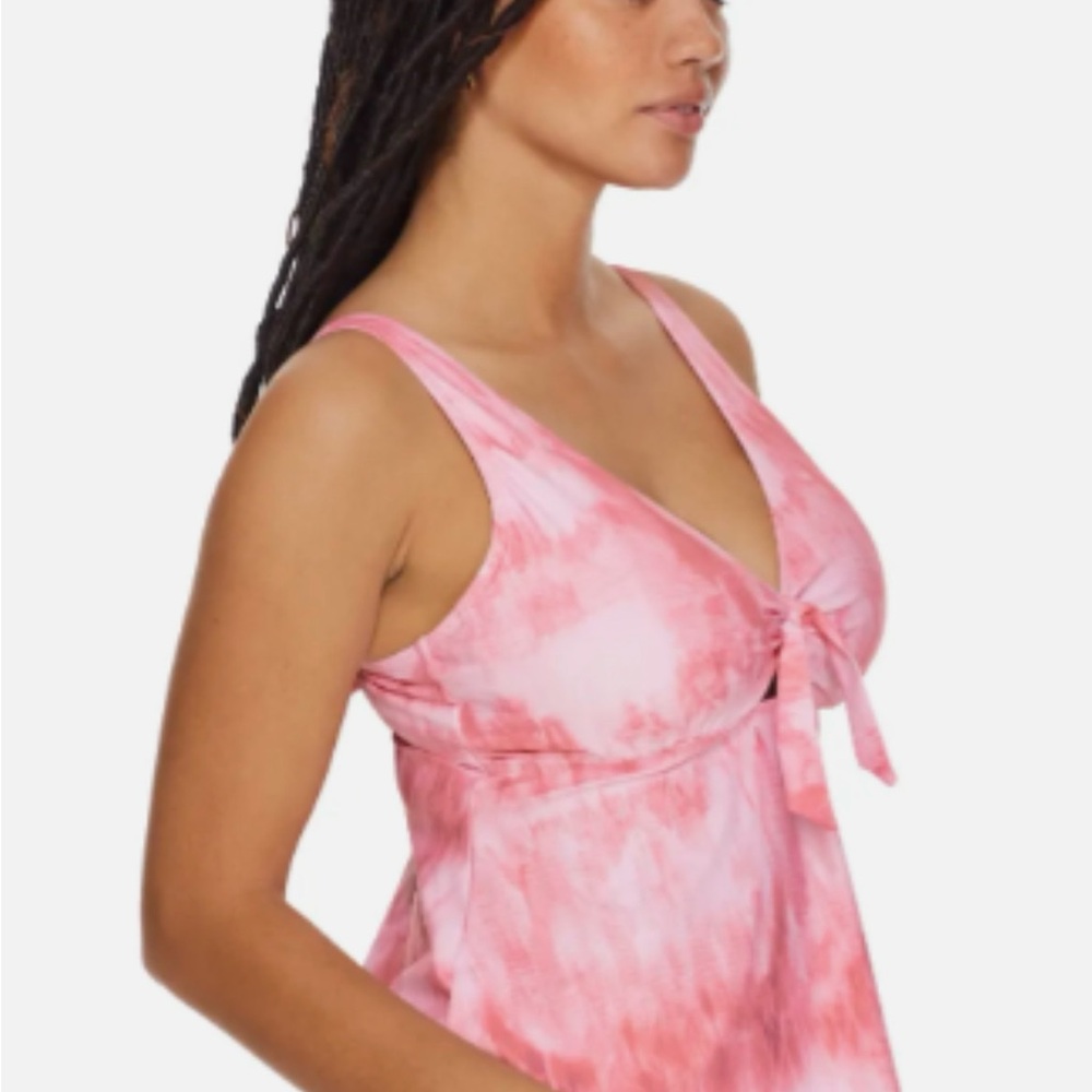 Birdsong Retba Waves Flowy Tankini Swim Top 36H Bra Sizing Pink Tie-Dye
